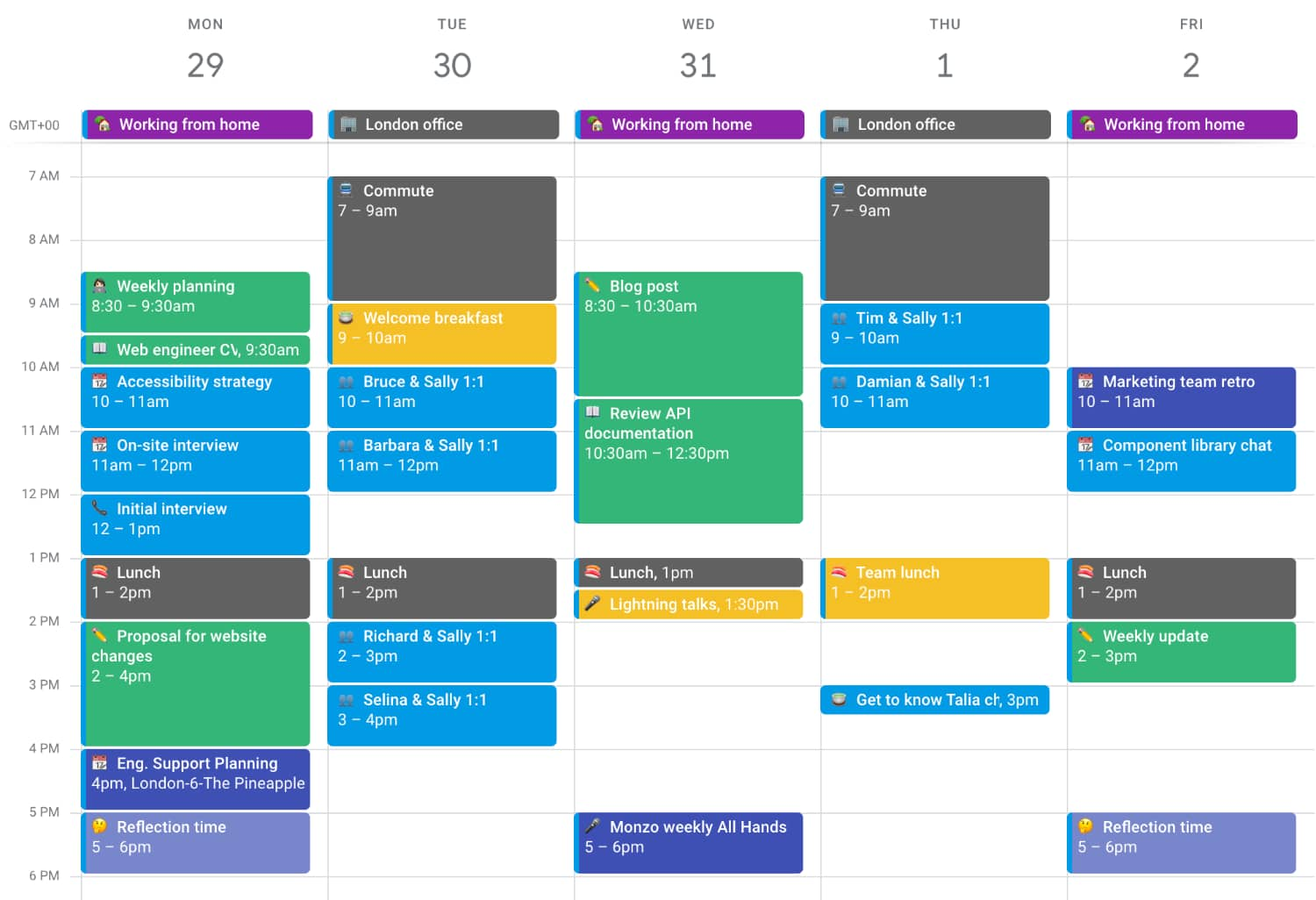 Example calendar view