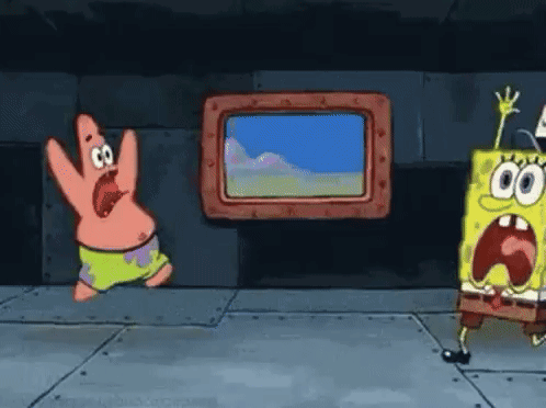 Gif of SpongeBob and Patrick running around in a panic